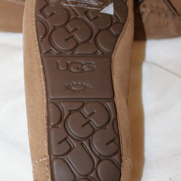 NIB UGG WOMEN'S BELLA SUEDE TIE SHEARLING LINED SLIPPERS CHESTNUT BROWN - Picture 9 of 9
